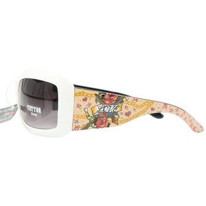 NWT Tattoo White Pink Love Roses Cross Tatted UV400 Sunglasses